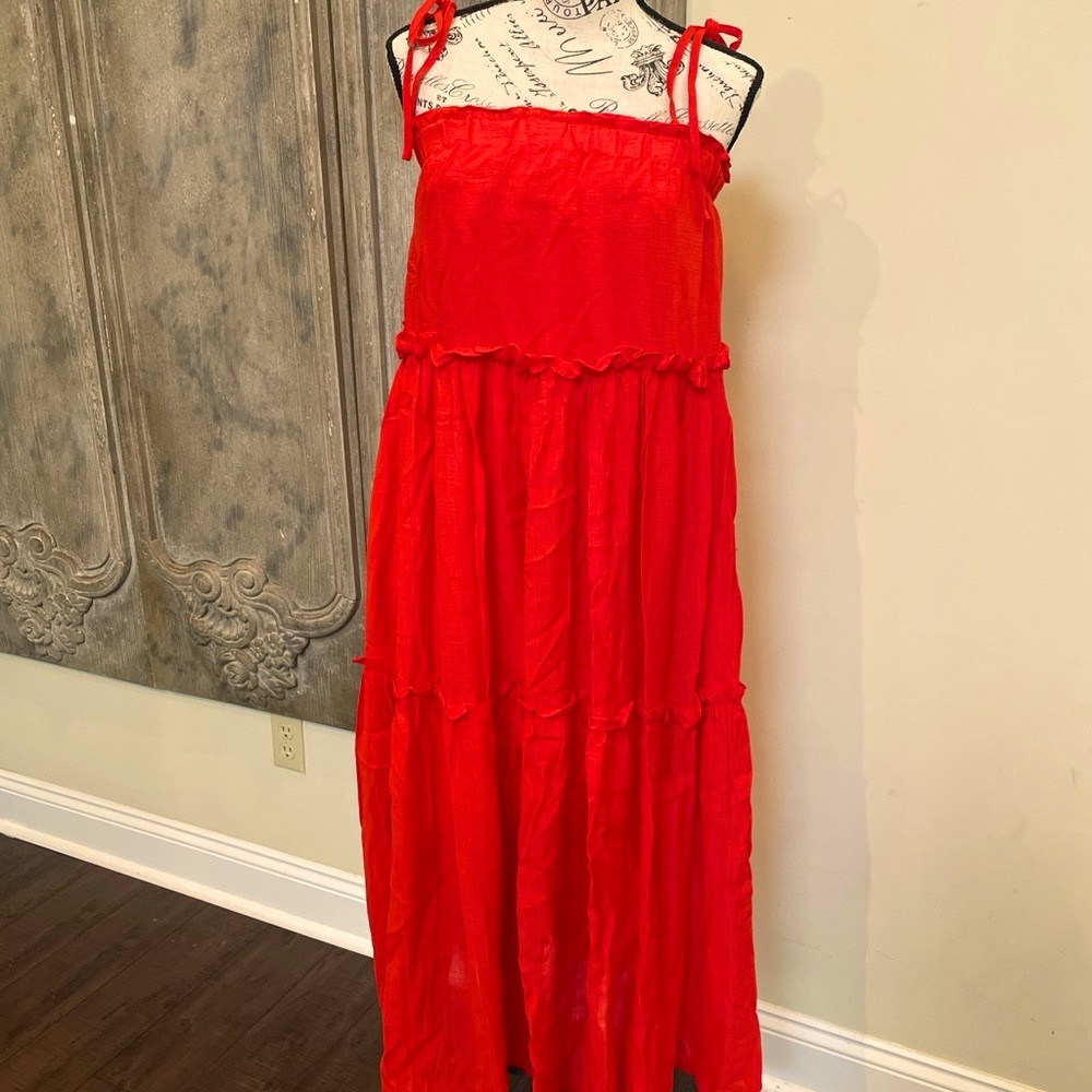 Vici Shirley Tiered Midi Dress in Red - newbury kustom XS